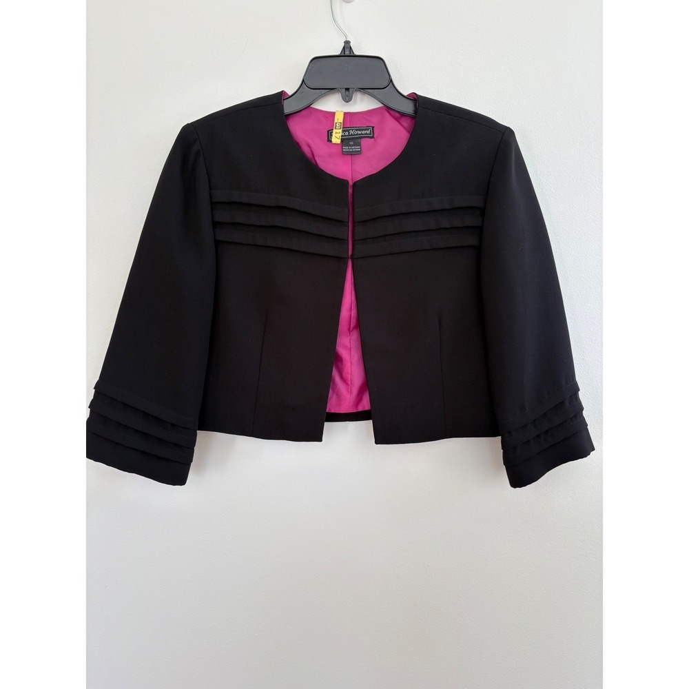 Jessica Howard Womens Black Cropped Blazer 3/4 Sleeve Pink Lining JH0M0110 10